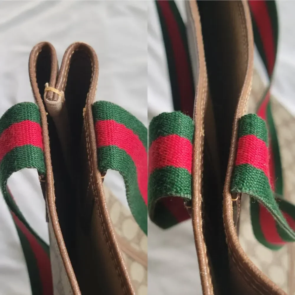 Vintage Gucci Sherry Line GG Brown/Beige PVC and Leather Tote/Shoulder Bag - Picture 13 of 16